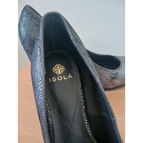 Isola Womens Block High Heels Pumps Hayley Black Foil Snake Print Size 11 - Picture 3 of 9